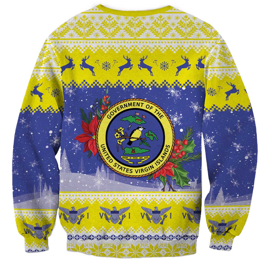United States Virgin Islands Christmas Sweatshirt Coat Of Arms With Poinsettia - Wonder Print Shop