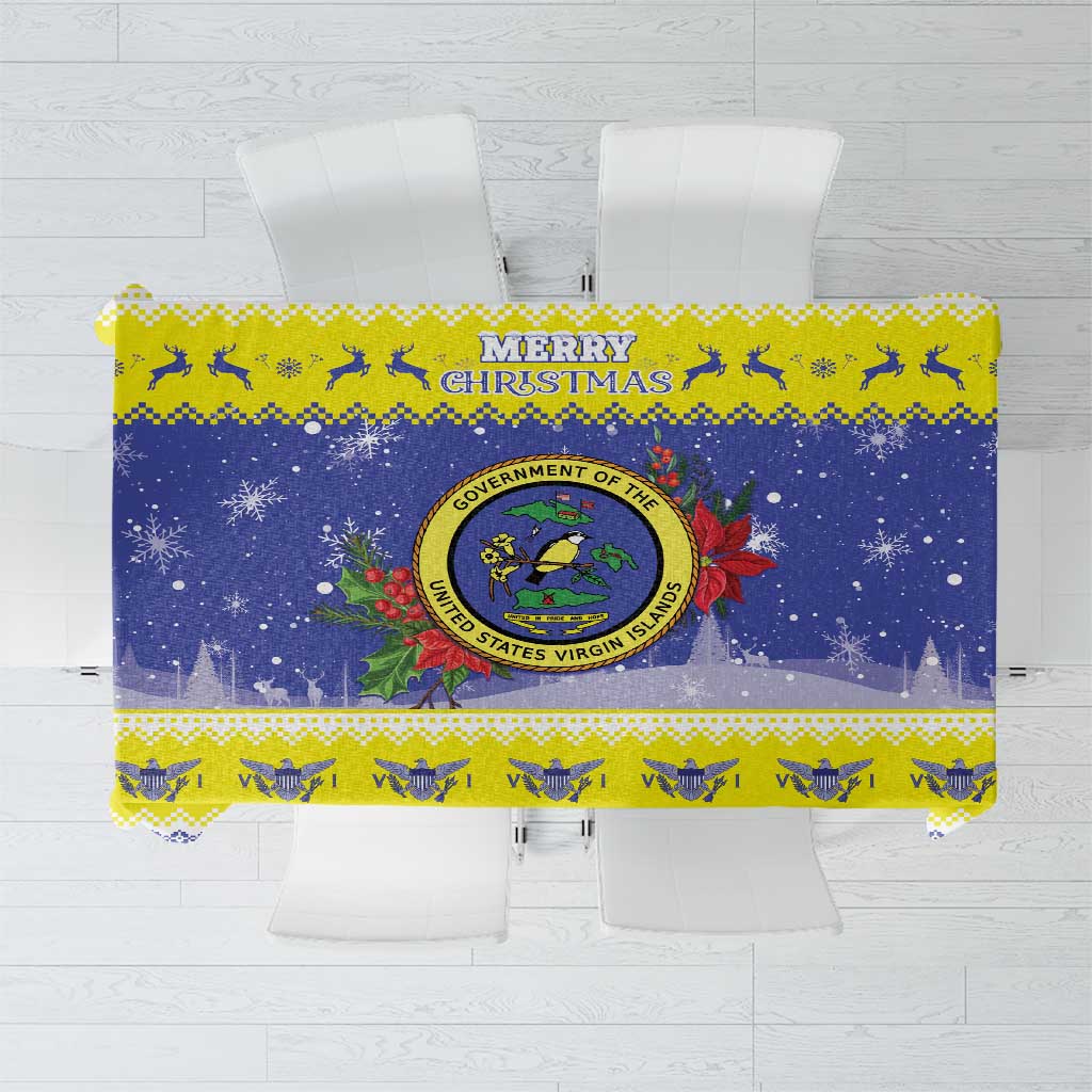 United States Virgin Islands Christmas Tablecloth Coat Of Arms With Poinsettia - Wonder Print Shop
