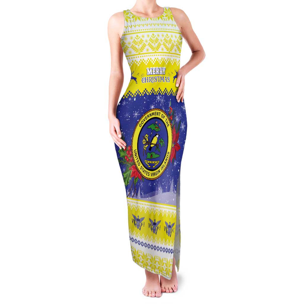 United States Virgin Islands Christmas Tank Maxi Dress Coat Of Arms With Poinsettia - Wonder Print Shop