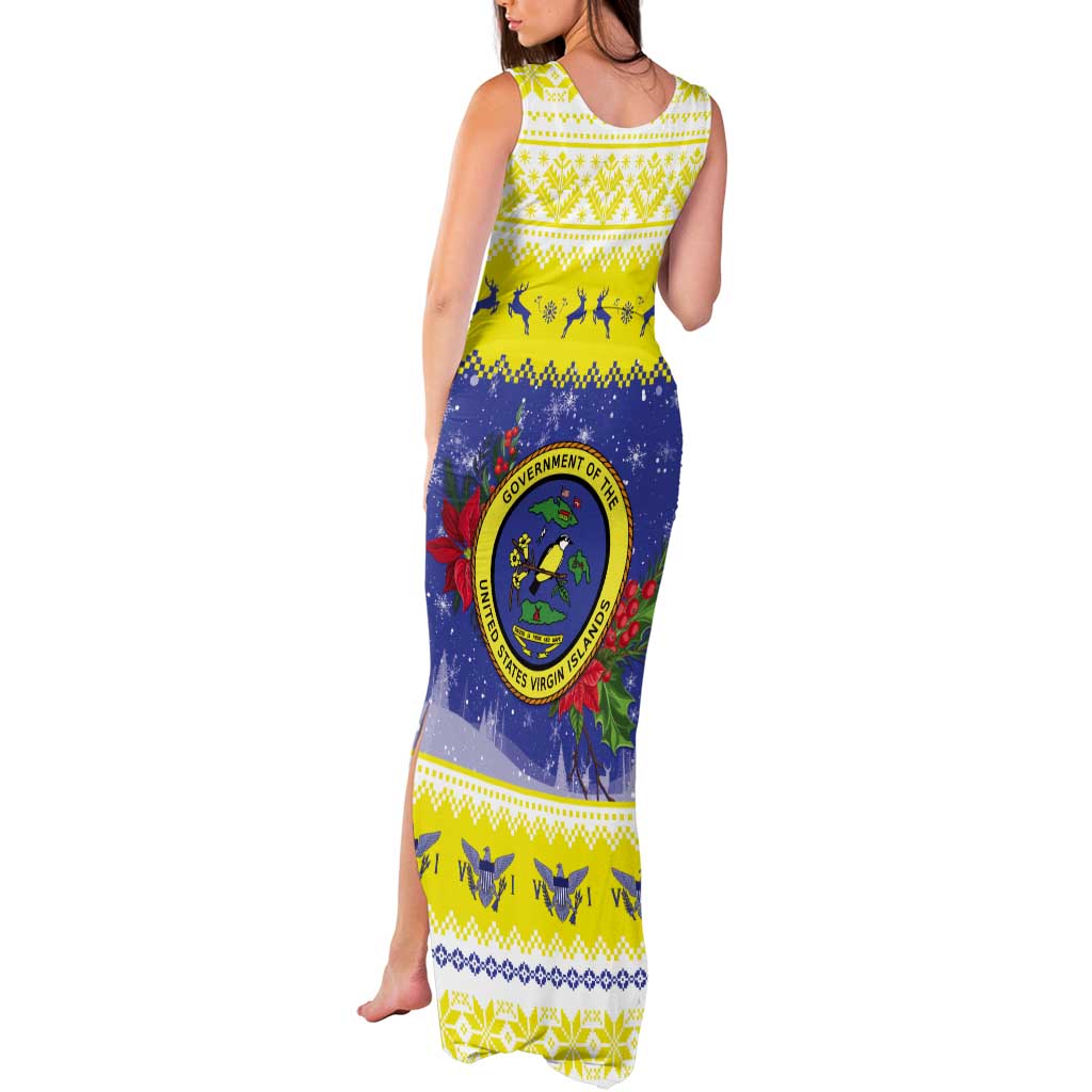 United States Virgin Islands Christmas Tank Maxi Dress Coat Of Arms With Poinsettia - Wonder Print Shop