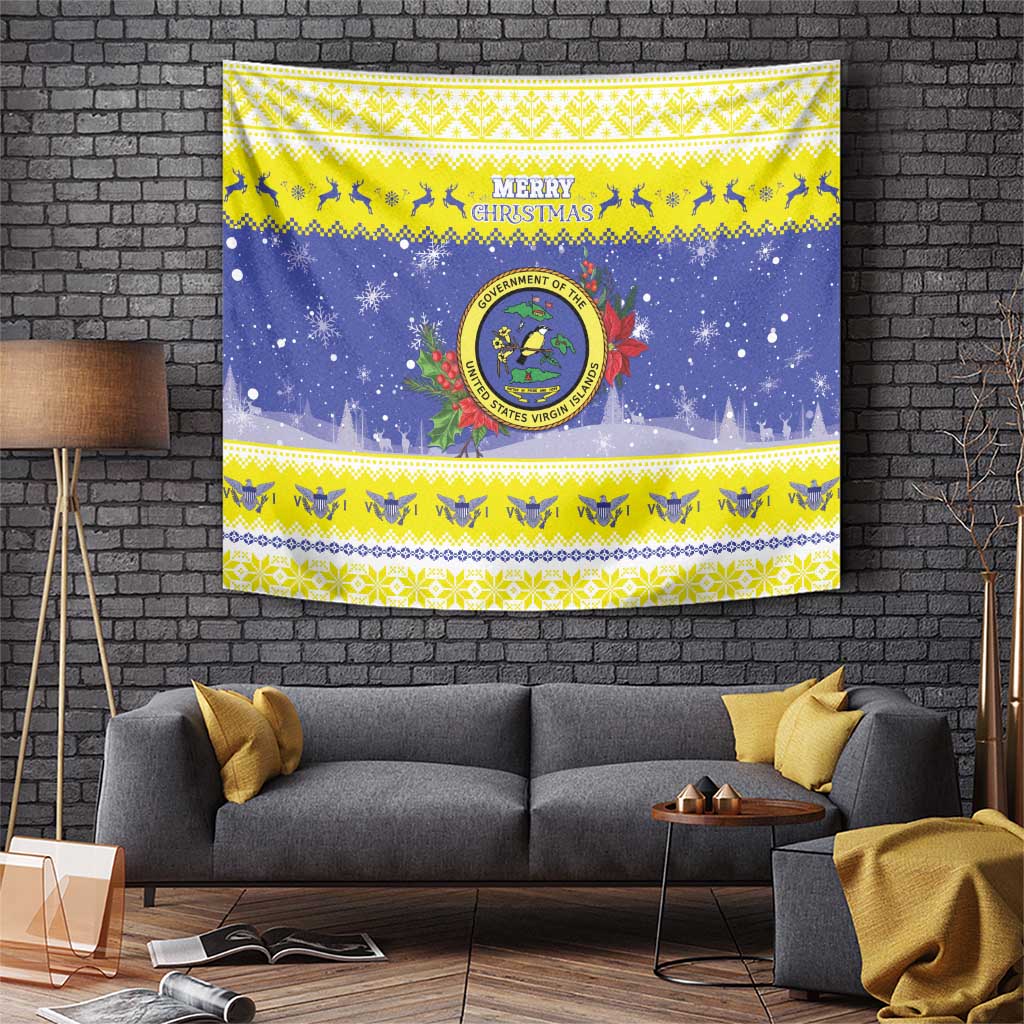 United States Virgin Islands Christmas Tapestry Coat Of Arms With Poinsettia - Wonder Print Shop