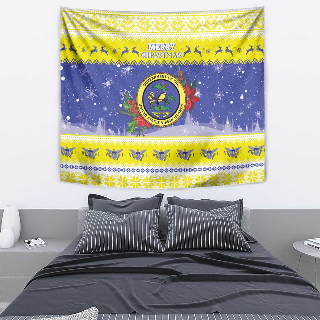 United States Virgin Islands Christmas Tapestry Coat Of Arms With Poinsettia - Wonder Print Shop