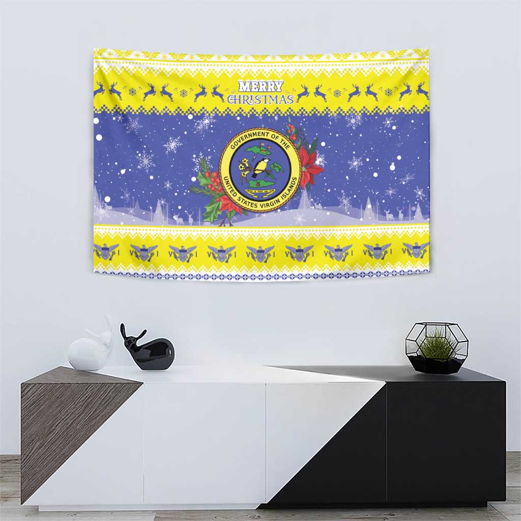 United States Virgin Islands Christmas Tapestry Coat Of Arms With Poinsettia - Wonder Print Shop