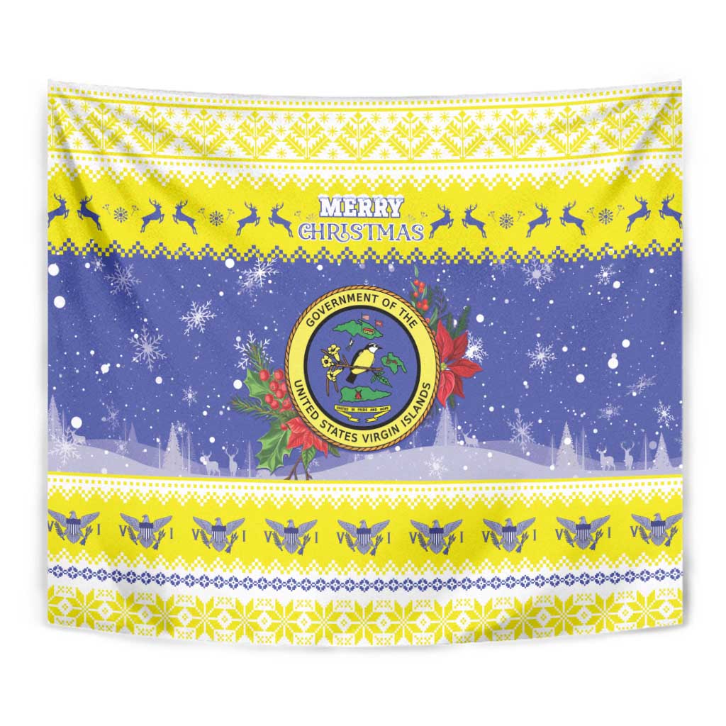 United States Virgin Islands Christmas Tapestry Coat Of Arms With Poinsettia - Wonder Print Shop