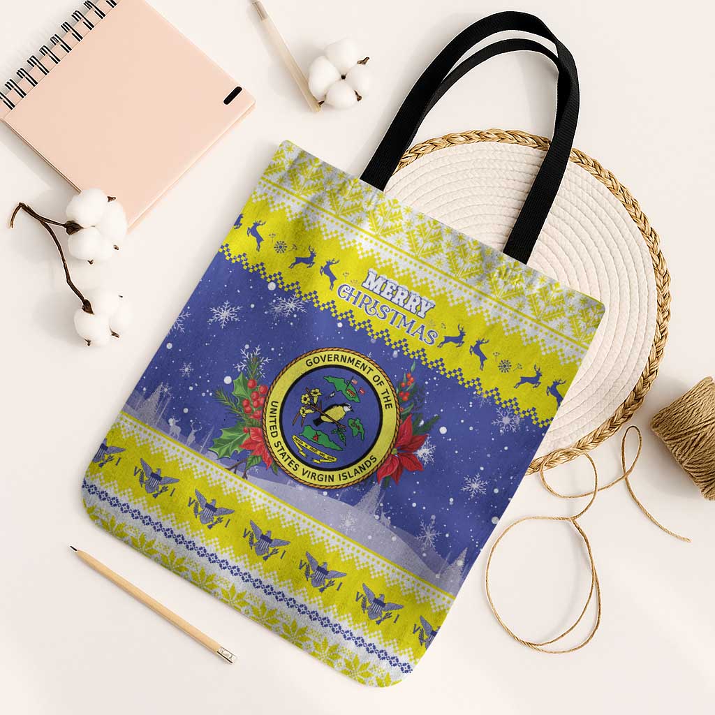 United States Virgin Islands Christmas Tote Bag Coat Of Arms With Poinsettia - Wonder Print Shop