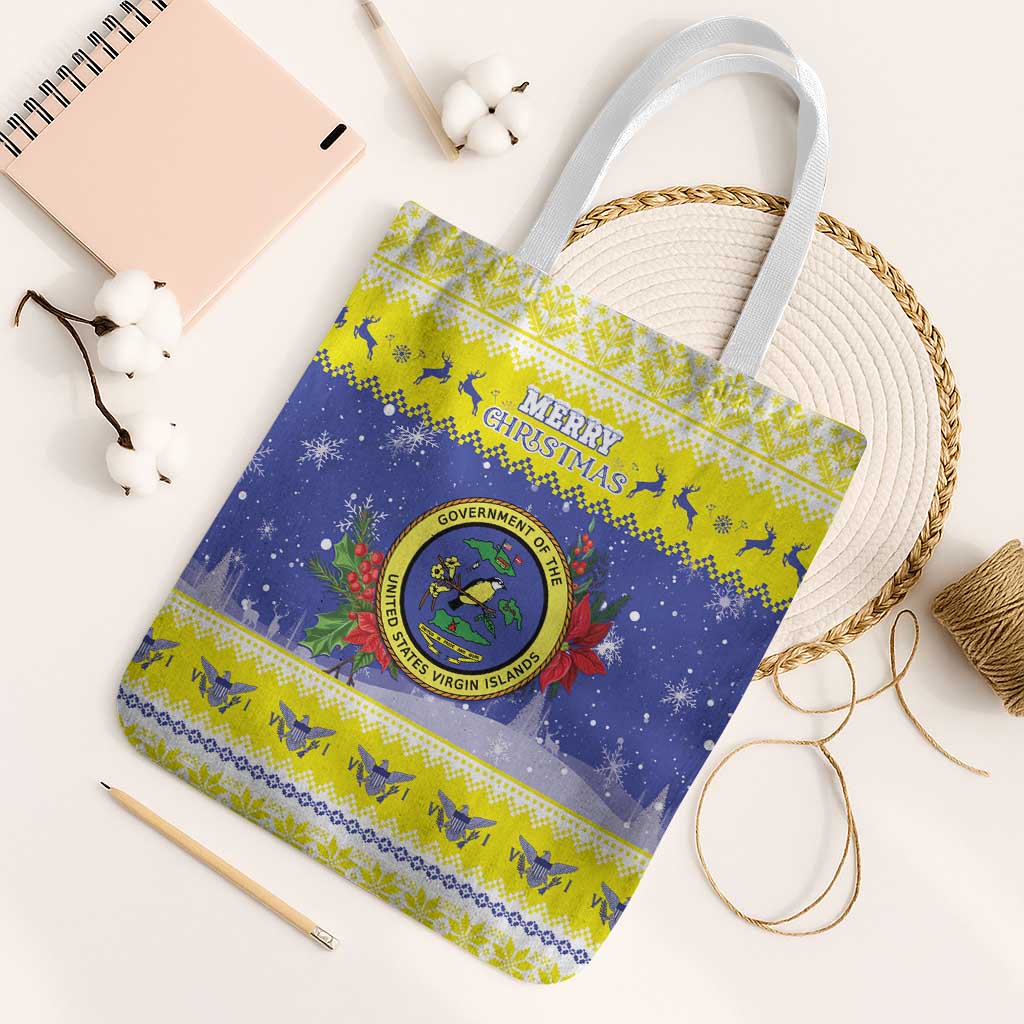 United States Virgin Islands Christmas Tote Bag Coat Of Arms With Poinsettia - Wonder Print Shop
