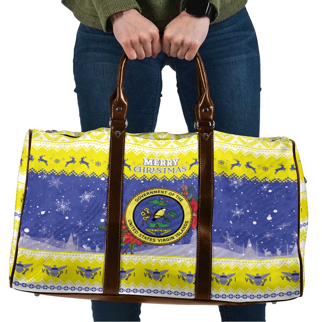 United States Virgin Islands Christmas Travel Bag Coat Of Arms With Poinsettia - Wonder Print Shop