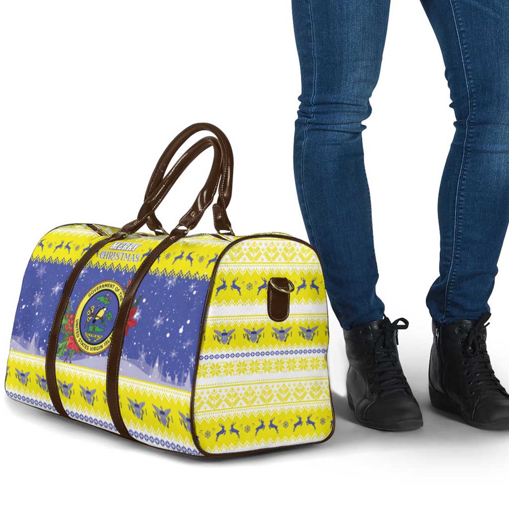 United States Virgin Islands Christmas Travel Bag Coat Of Arms With Poinsettia - Wonder Print Shop