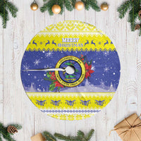 United States Virgin Islands Christmas Tree Skirt Coat Of Arms With Poinsettia - Wonder Print Shop