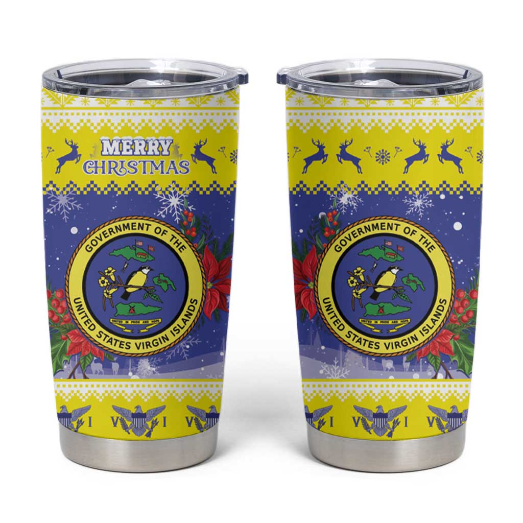 United States Virgin Islands Christmas Tumbler Cup Coat Of Arms With Poinsettia - Wonder Print Shop