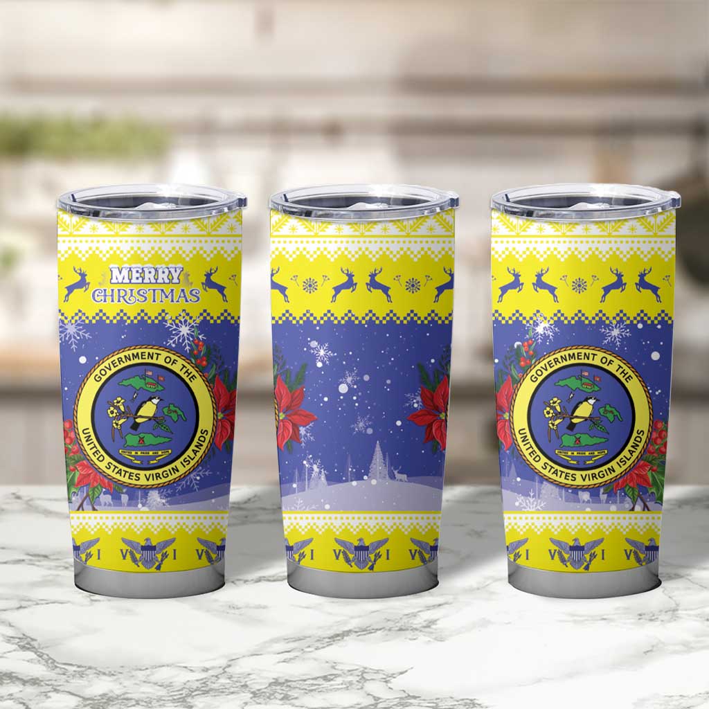 United States Virgin Islands Christmas Tumbler Cup Coat Of Arms With Poinsettia - Wonder Print Shop