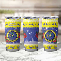 United States Virgin Islands Christmas Tumbler Cup Coat Of Arms With Poinsettia - Wonder Print Shop