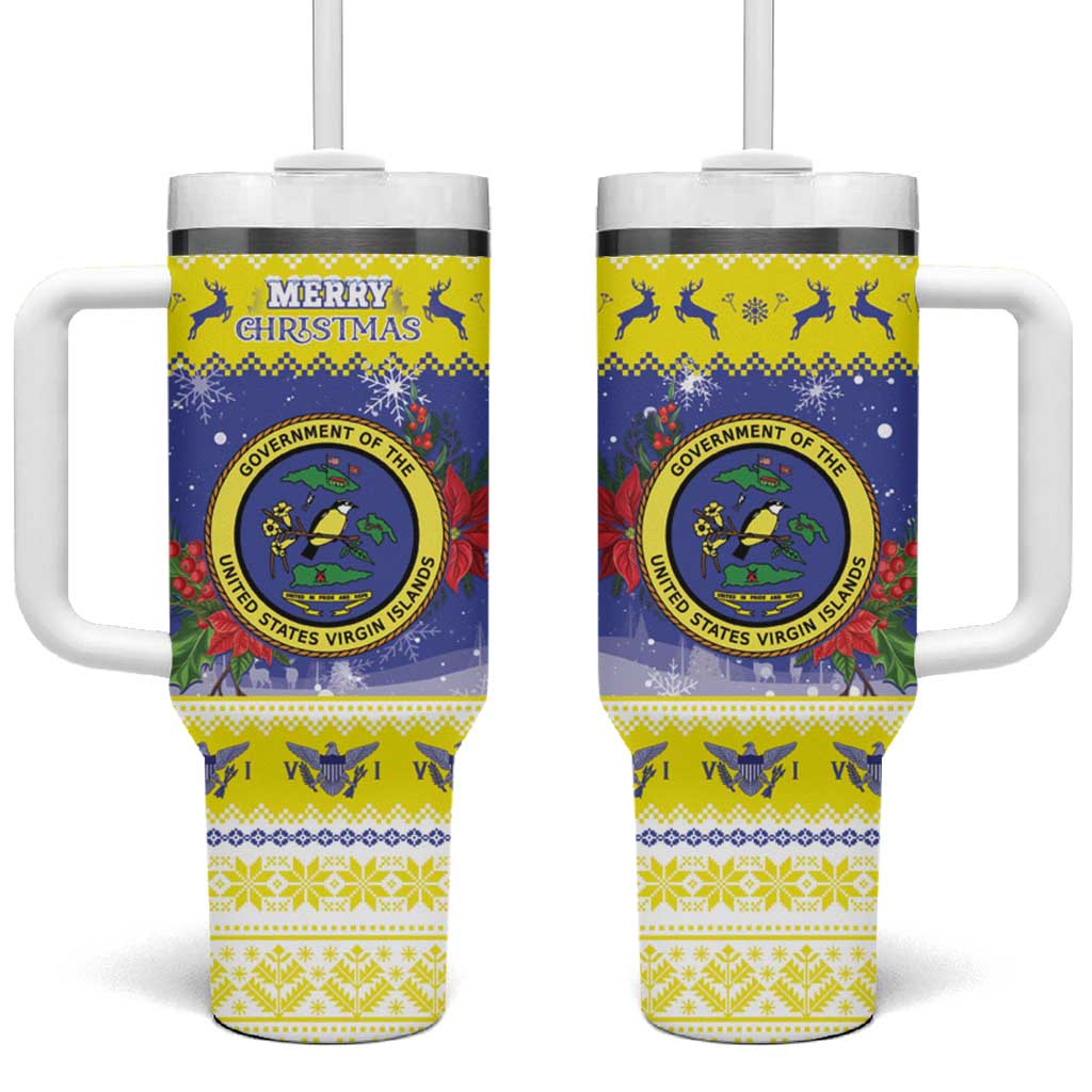 United States Virgin Islands Christmas Tumbler With Handle Coat Of Arms With Poinsettia - Wonder Print Shop
