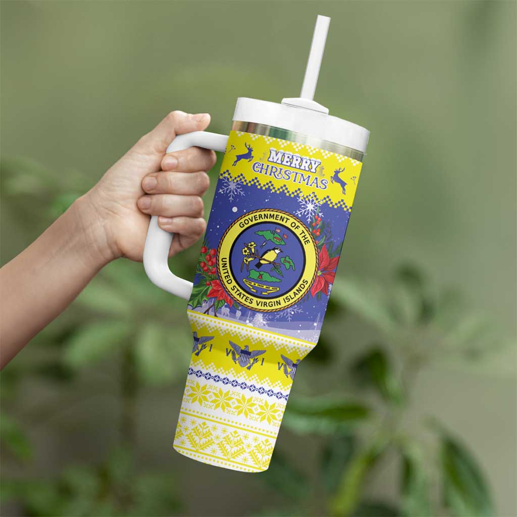United States Virgin Islands Christmas Tumbler With Handle Coat Of Arms With Poinsettia - Wonder Print Shop