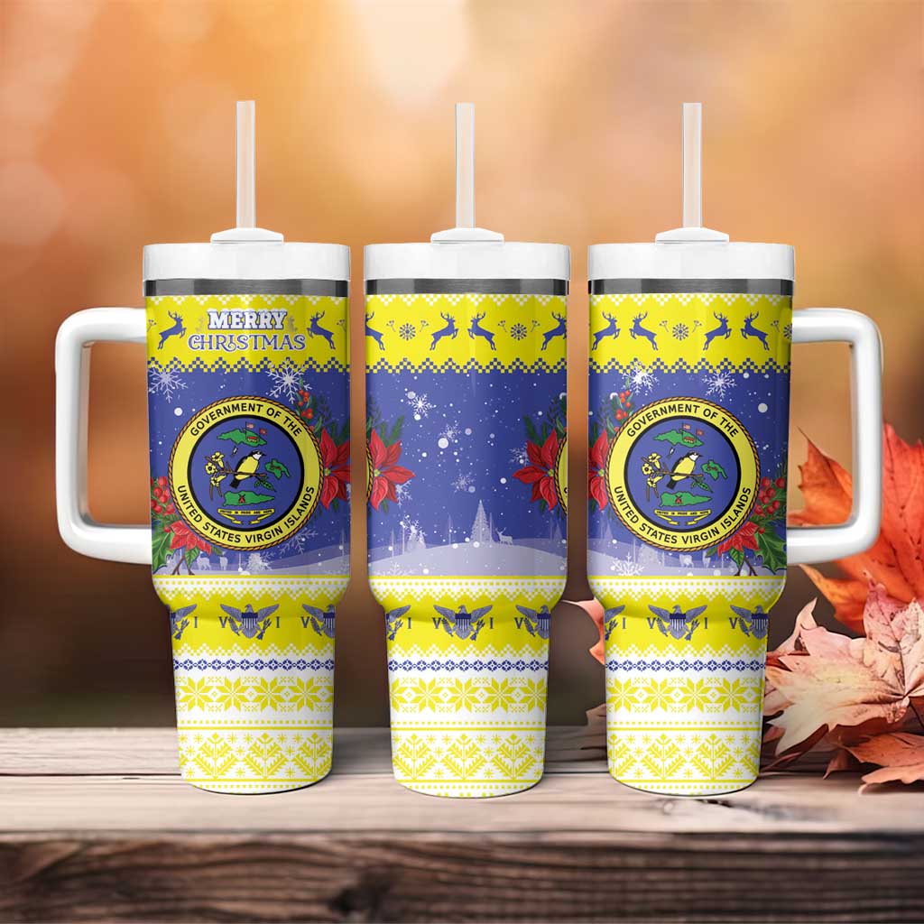United States Virgin Islands Christmas Tumbler With Handle Coat Of Arms With Poinsettia - Wonder Print Shop