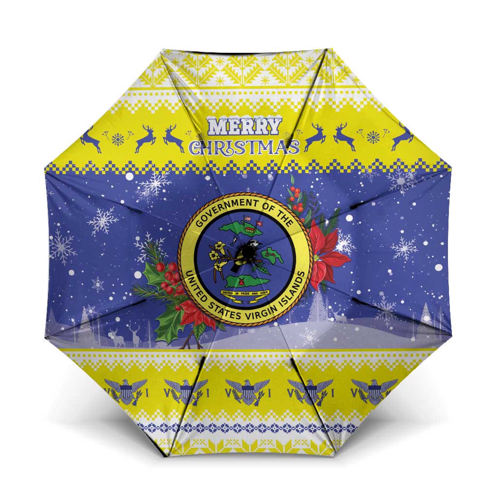 United States Virgin Islands Christmas Umbrella Coat Of Arms With Poinsettia - Wonder Print Shop