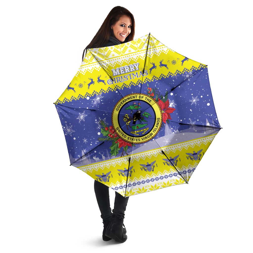 United States Virgin Islands Christmas Umbrella Coat Of Arms With Poinsettia - Wonder Print Shop