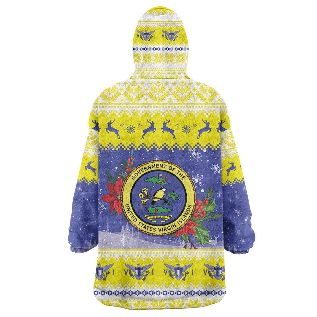 United States Virgin Islands Christmas Wearable Blanket Hoodie Coat Of Arms With Poinsettia - Wonder Print Shop