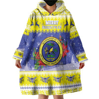 United States Virgin Islands Christmas Wearable Blanket Hoodie Coat Of Arms With Poinsettia - Wonder Print Shop
