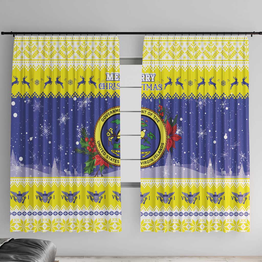 United States Virgin Islands Christmas Window Curtain Coat Of Arms With Poinsettia - Wonder Print Shop