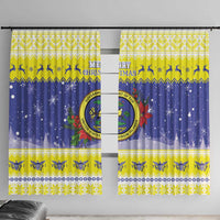 United States Virgin Islands Christmas Window Curtain Coat Of Arms With Poinsettia - Wonder Print Shop