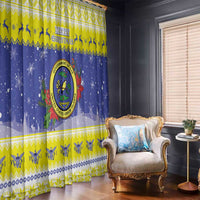 United States Virgin Islands Christmas Window Curtain Coat Of Arms With Poinsettia - Wonder Print Shop