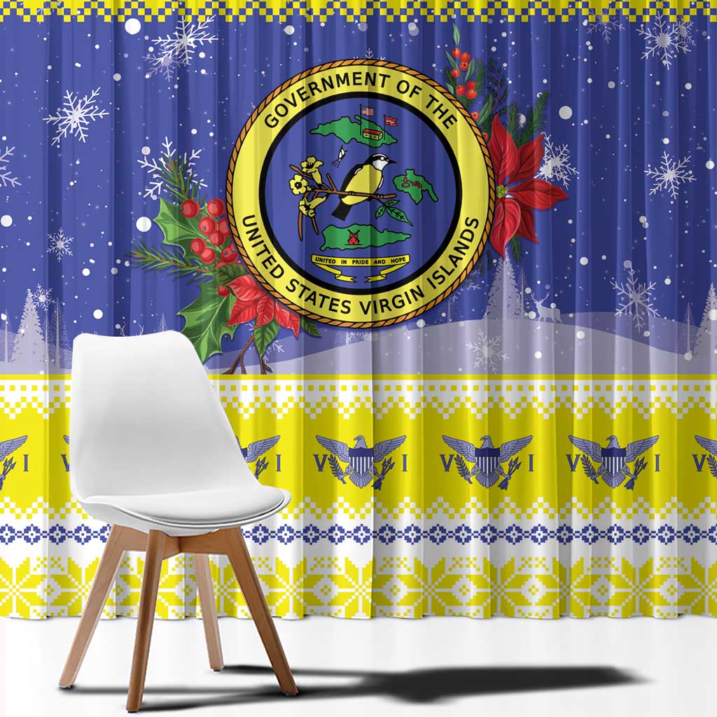 United States Virgin Islands Christmas Window Curtain Coat Of Arms With Poinsettia - Wonder Print Shop