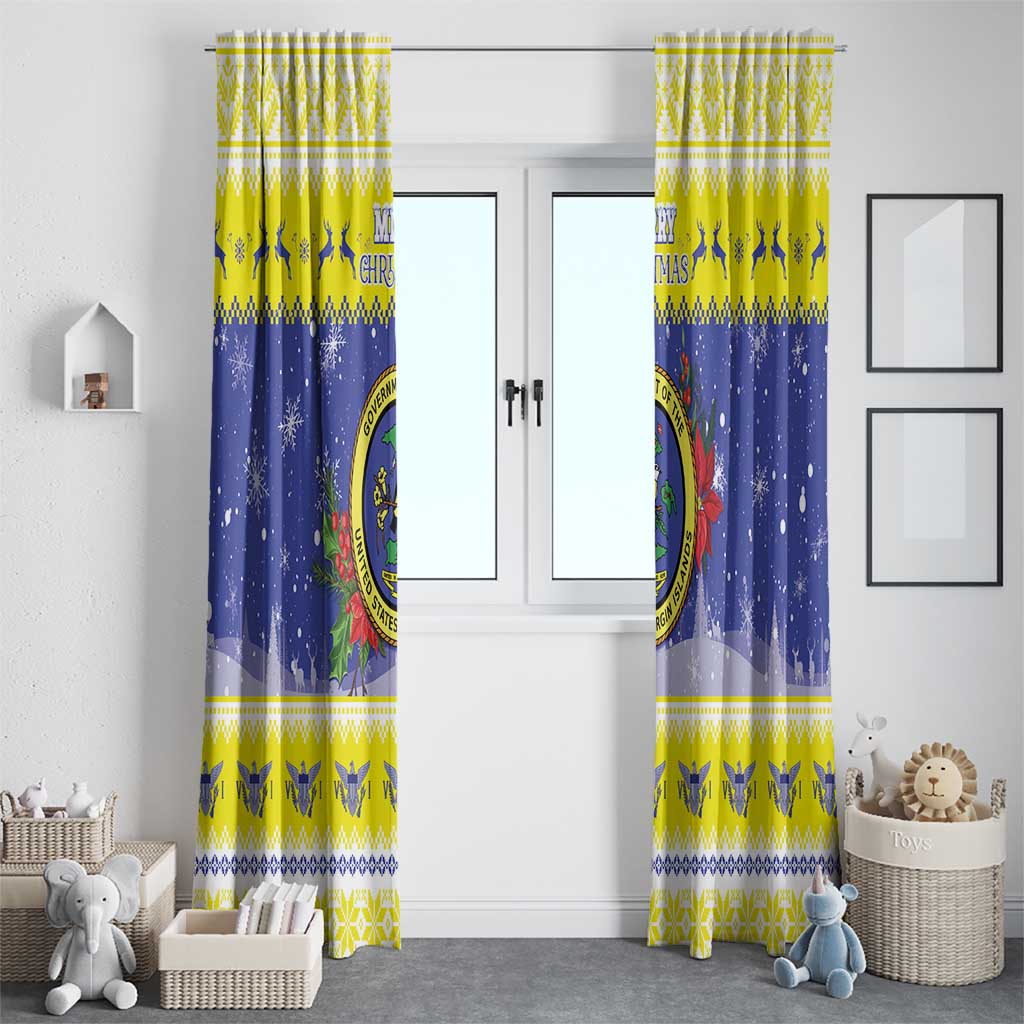 United States Virgin Islands Christmas Window Curtain Coat Of Arms With Poinsettia - Wonder Print Shop