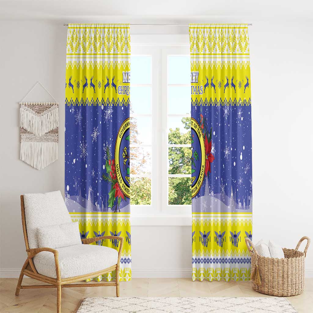 United States Virgin Islands Christmas Window Curtain Coat Of Arms With Poinsettia - Wonder Print Shop