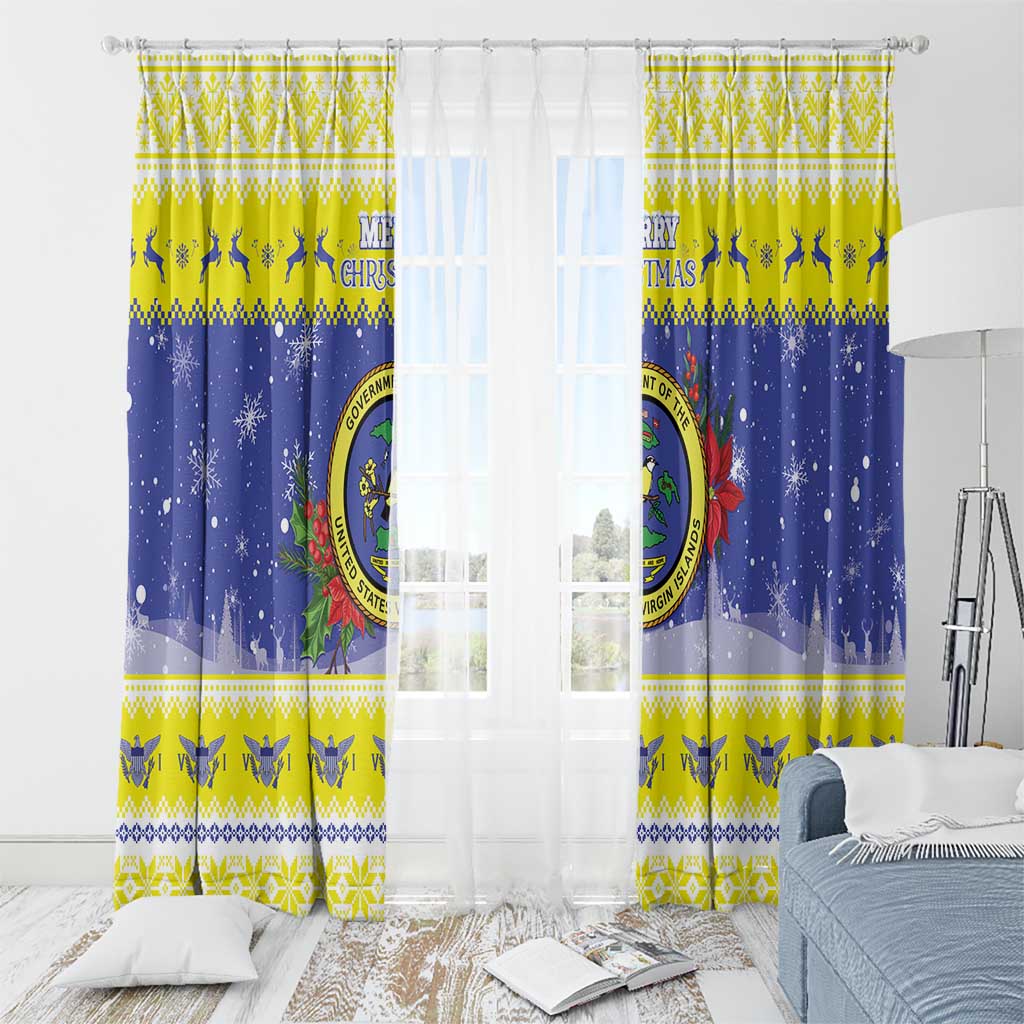 United States Virgin Islands Christmas Window Curtain Coat Of Arms With Poinsettia - Wonder Print Shop