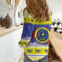 United States Virgin Islands Christmas Women Casual Shirt Coat Of Arms With Poinsettia - Wonder Print Shop