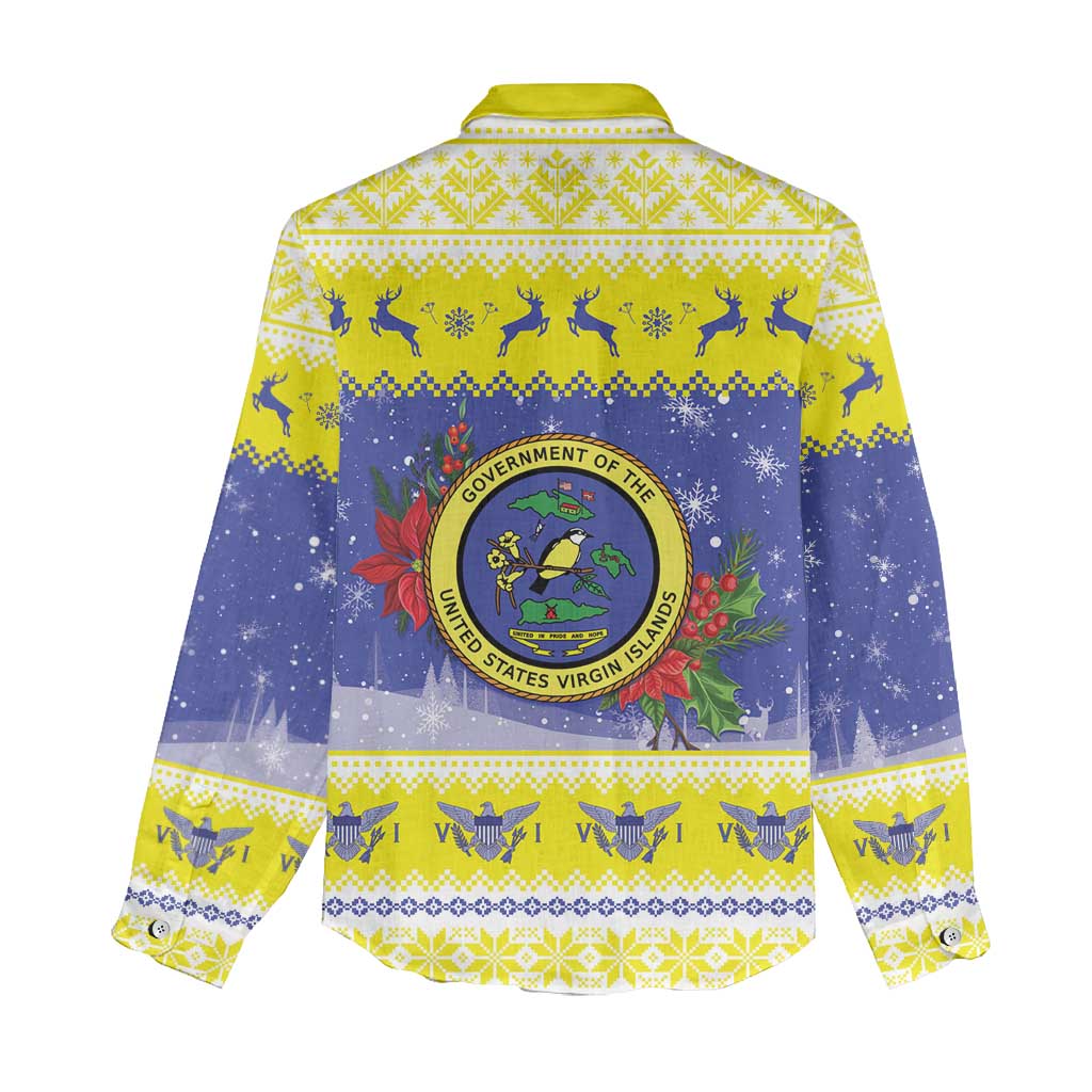 United States Virgin Islands Christmas Women Casual Shirt Coat Of Arms With Poinsettia - Wonder Print Shop