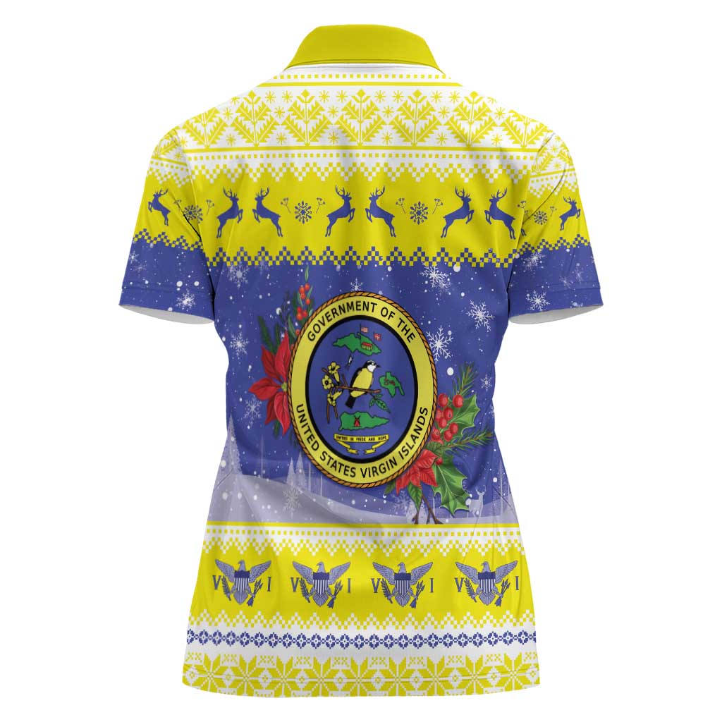 United States Virgin Islands Christmas Women Polo Shirt Coat Of Arms With Poinsettia - Wonder Print Shop