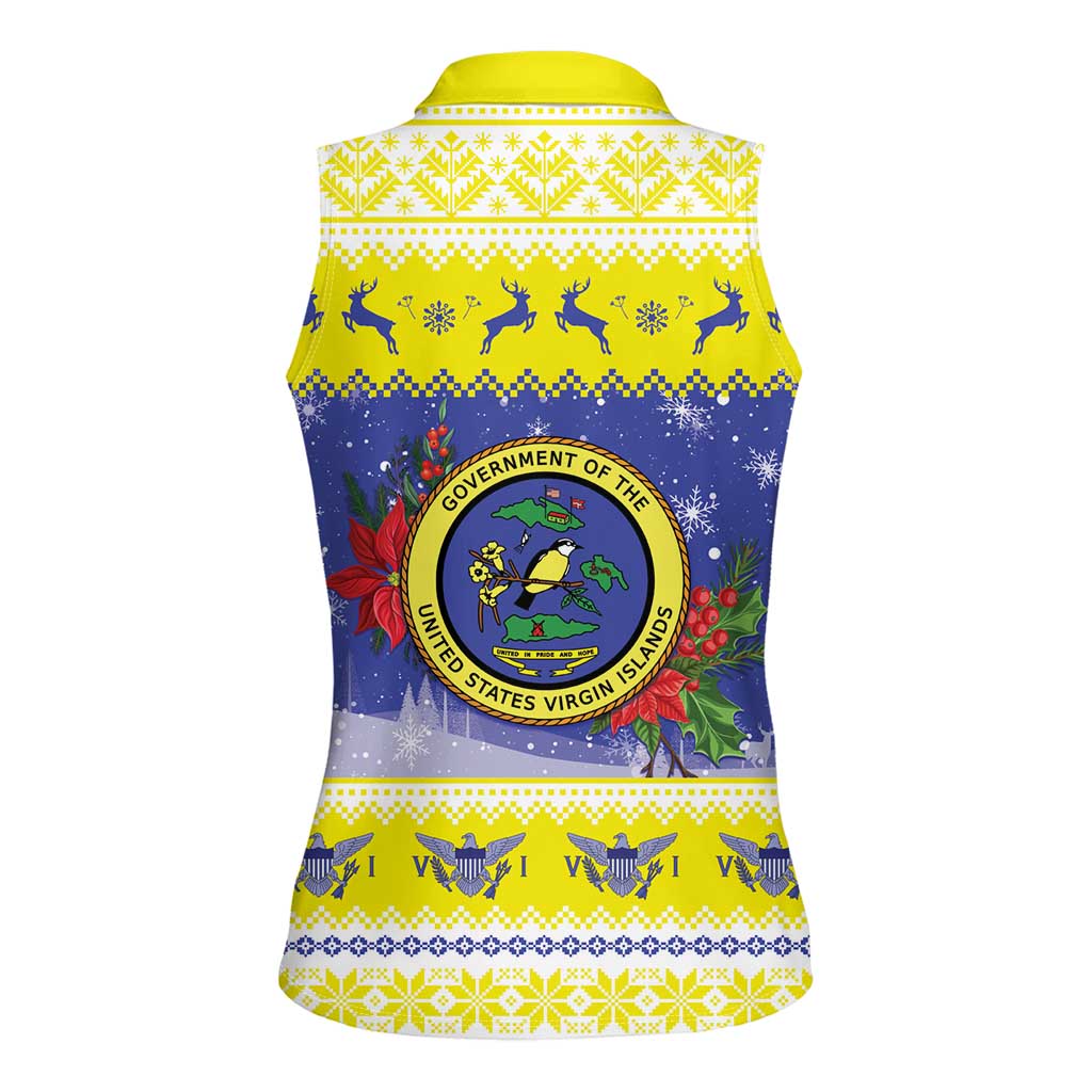 United States Virgin Islands Christmas Women Sleeveless Polo Shirt Coat Of Arms With Poinsettia - Wonder Print Shop
