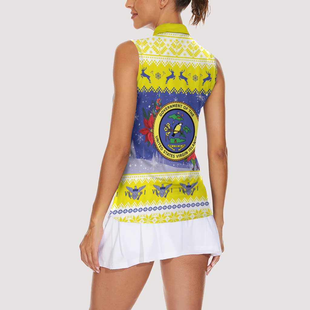 United States Virgin Islands Christmas Women Sleeveless Polo Shirt Coat Of Arms With Poinsettia - Wonder Print Shop