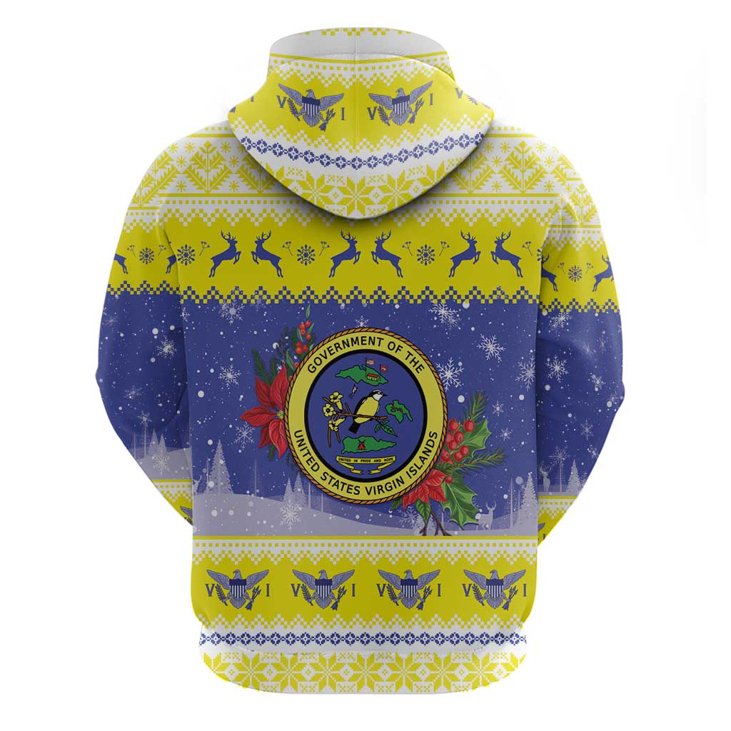 United States Virgin Islands Christmas Zip Hoodie Coat Of Arms With Poinsettia - Wonder Print Shop