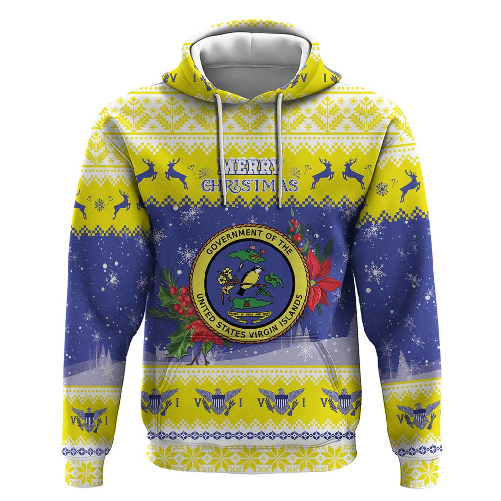 United States Virgin Islands Christmas Zip Hoodie Coat Of Arms With Poinsettia - Wonder Print Shop