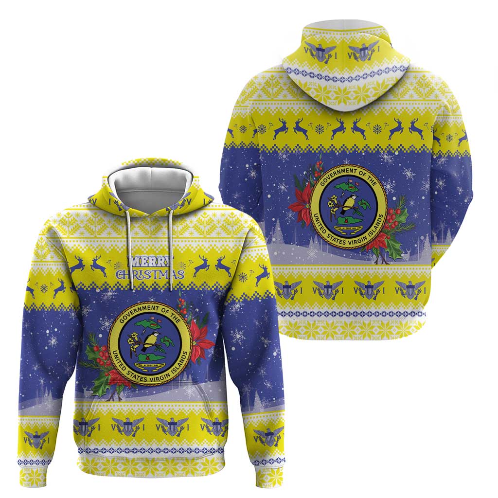 United States Virgin Islands Christmas Zip Hoodie Coat Of Arms With Poinsettia - Wonder Print Shop