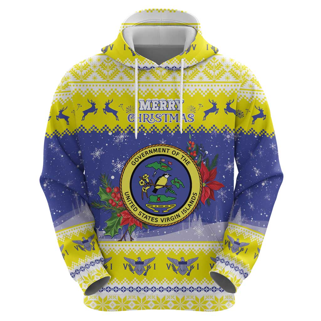 United States Virgin Islands Christmas Zip Hoodie Coat Of Arms With Poinsettia - Wonder Print Shop