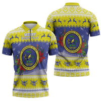 United States Virgin Islands Christmas Zipper Polo Shirt Coat Of Arms With Poinsettia - Wonder Print Shop