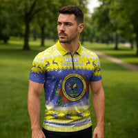 United States Virgin Islands Christmas Zipper Polo Shirt Coat Of Arms With Poinsettia - Wonder Print Shop