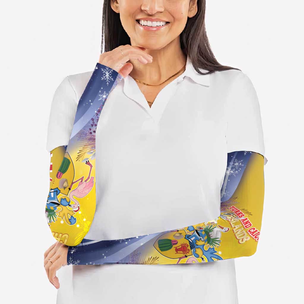 Turks And Caicos Islands Christmas Arm Sleeves Coquette Bow With Coat Of Arms - Wonder Print Shop