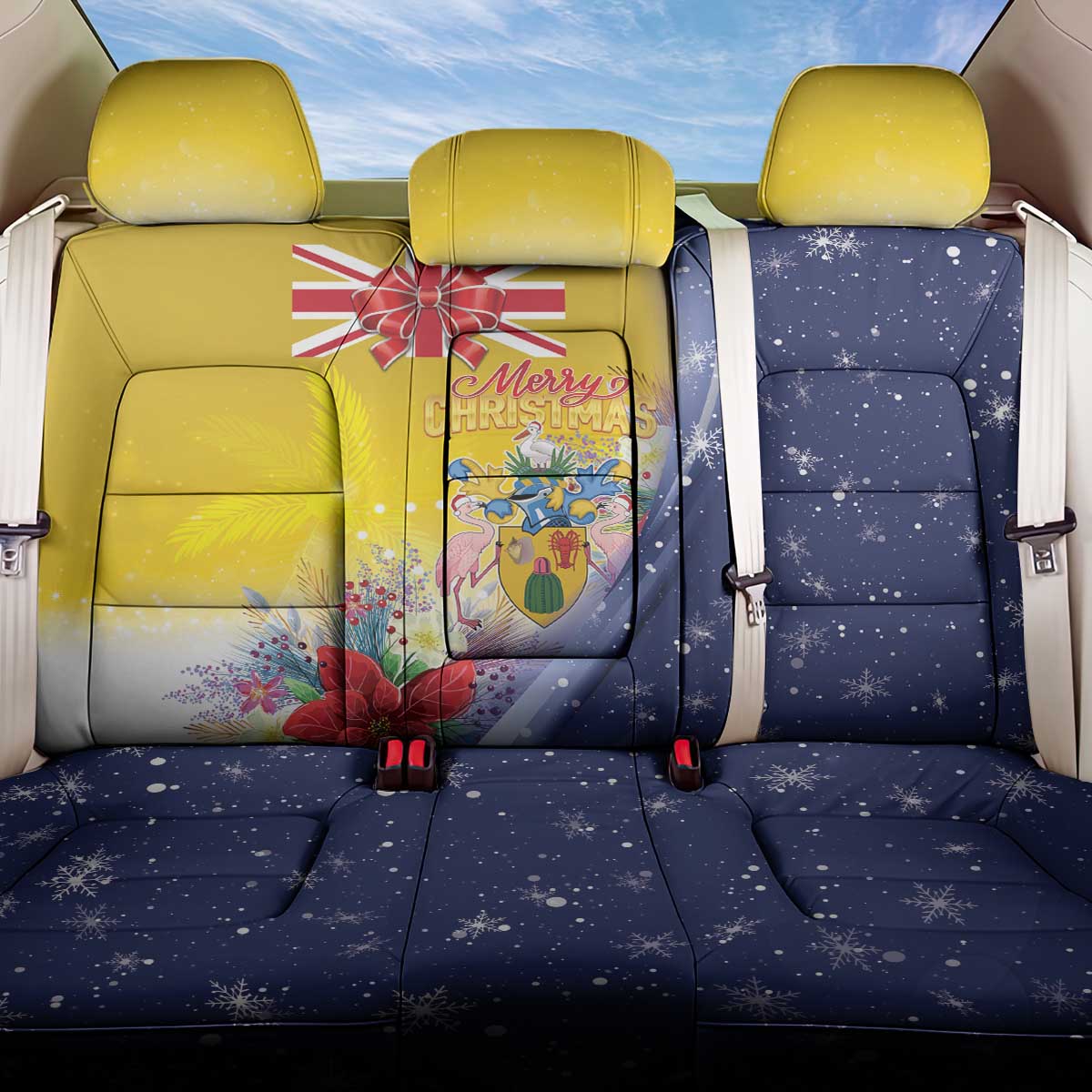 Turks And Caicos Islands Christmas Back Car Seat Cover Coquette Bow With Coat Of Arms - Wonder Print Shop