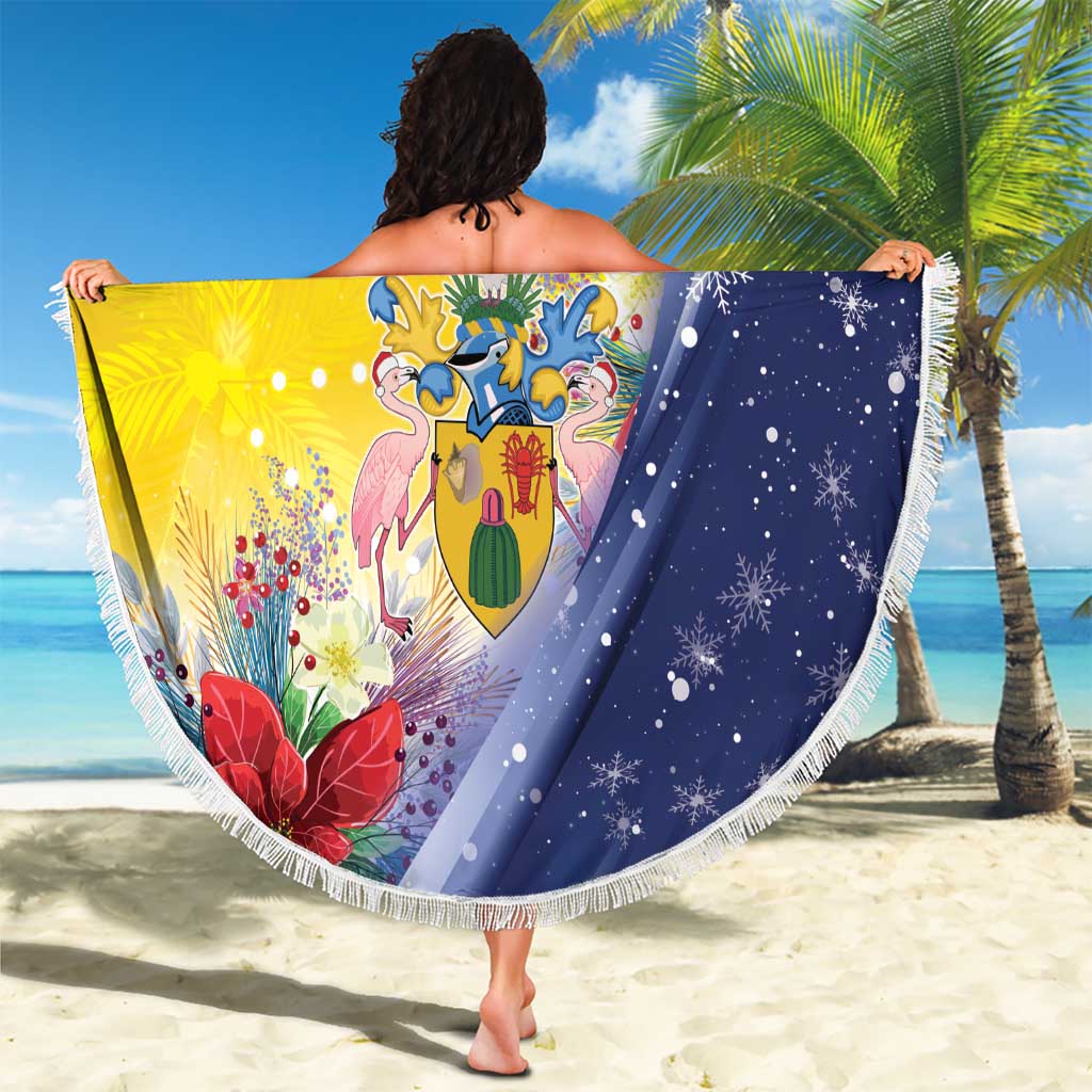Turks And Caicos Islands Christmas Beach Blanket Coquette Bow With Coat Of Arms - Wonder Print Shop