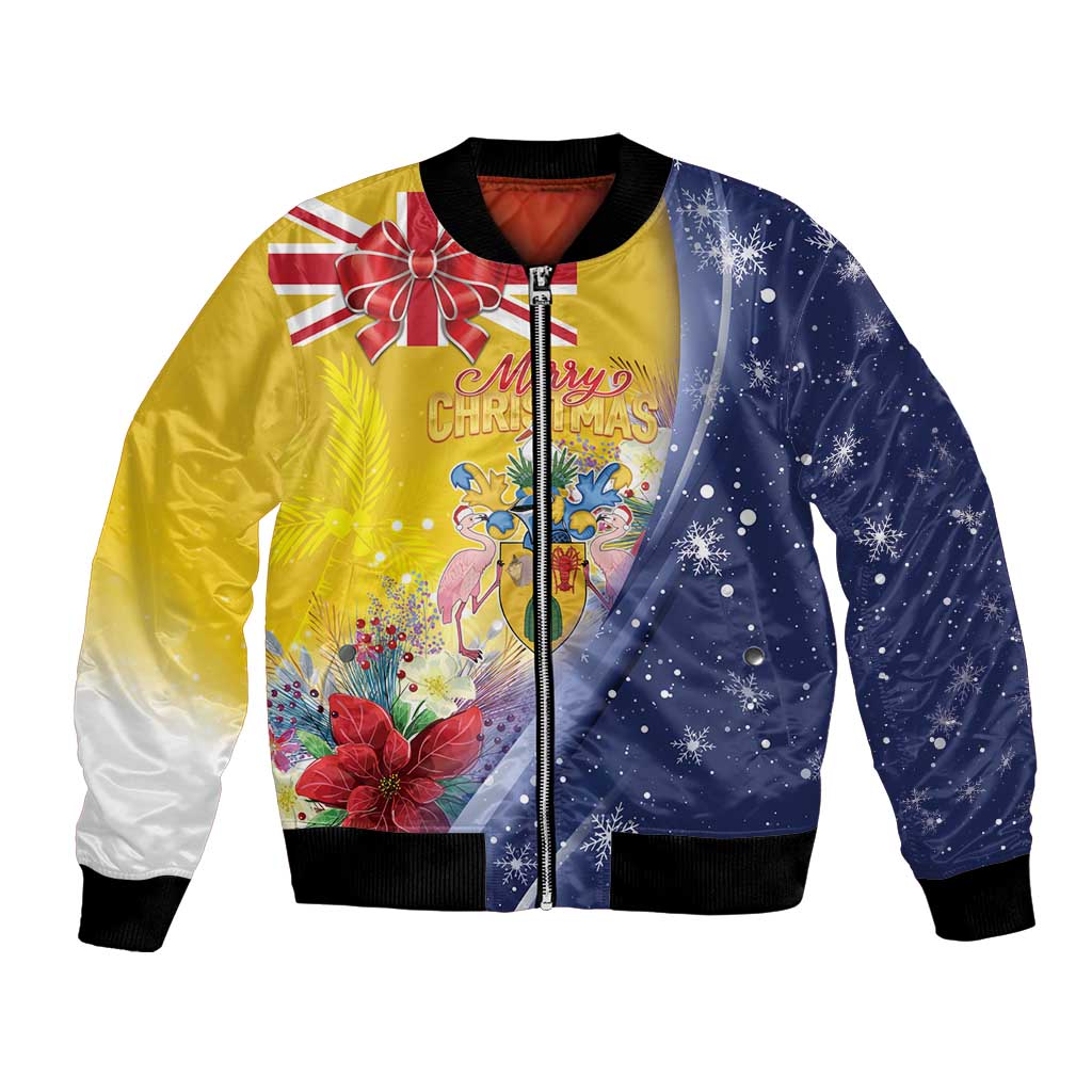 Turks And Caicos Islands Christmas Bomber Jacket Coquette Bow With Coat Of Arms - Wonder Print Shop