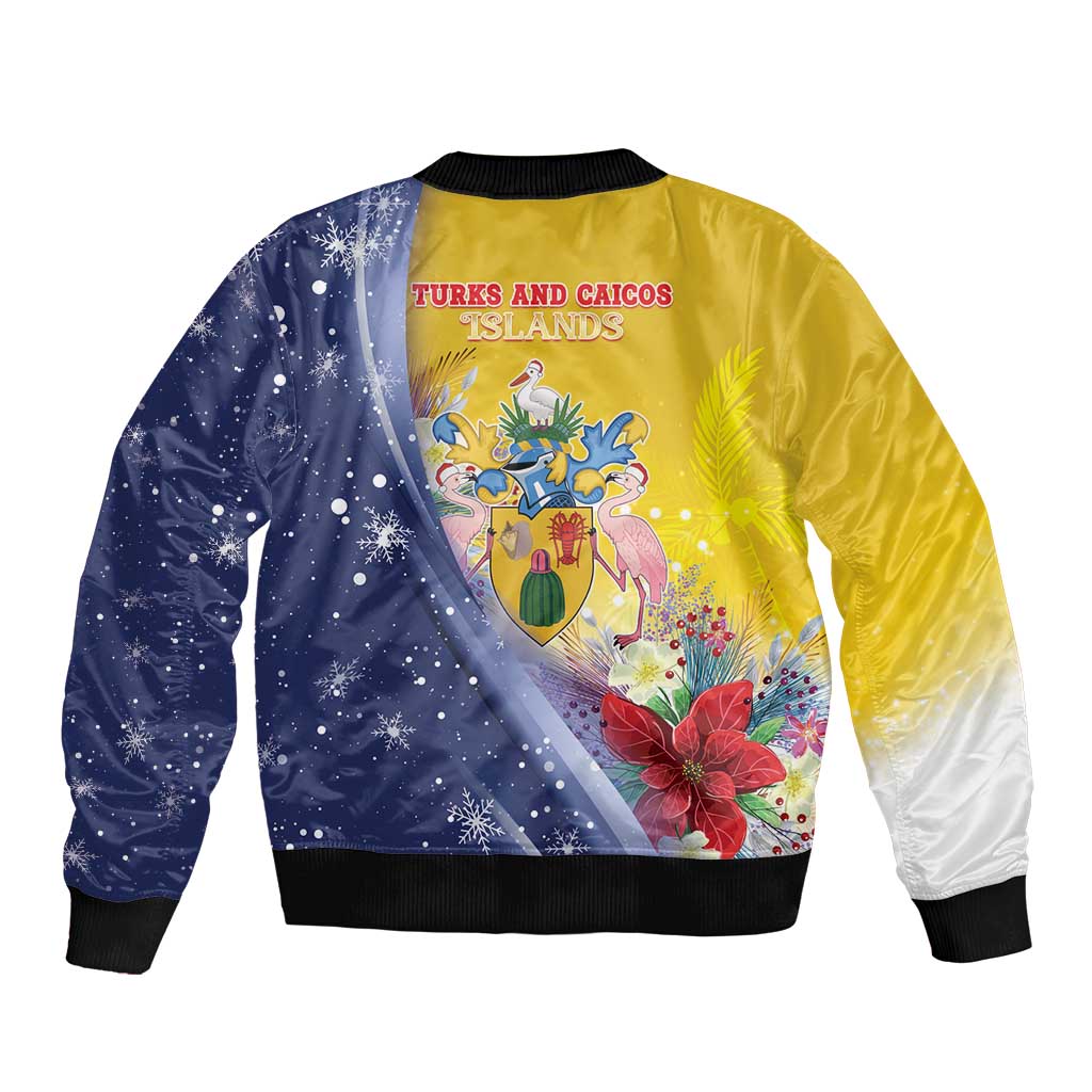 Turks And Caicos Islands Christmas Bomber Jacket Coquette Bow With Coat Of Arms - Wonder Print Shop