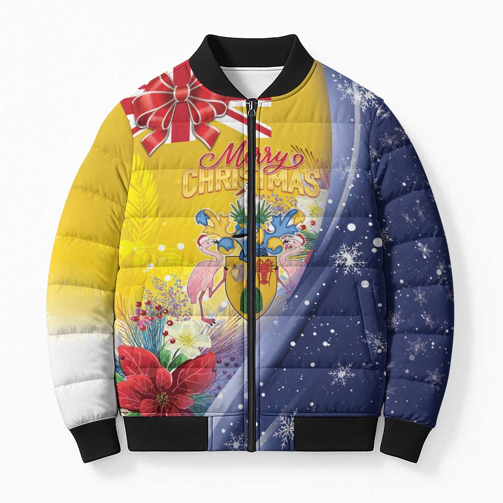 Turks And Caicos Islands Christmas Bomber Puffer Jacket Coquette Bow With Coat Of Arms - Wonder Print Shop