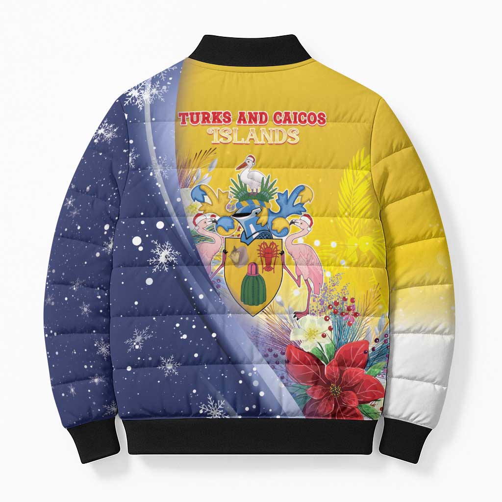 Turks And Caicos Islands Christmas Bomber Puffer Jacket Coquette Bow With Coat Of Arms - Wonder Print Shop