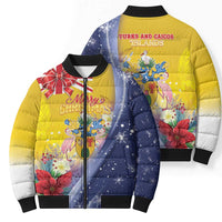 Turks And Caicos Islands Christmas Bomber Puffer Jacket Coquette Bow With Coat Of Arms - Wonder Print Shop