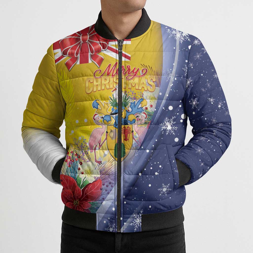 Turks And Caicos Islands Christmas Bomber Puffer Jacket Coquette Bow With Coat Of Arms - Wonder Print Shop